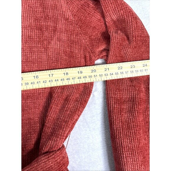 Selfie Leslie Diva Velvet Yarn Knit Sweater Dress Puff Sleeve Rust Womens Size L - Picture 7 of 15